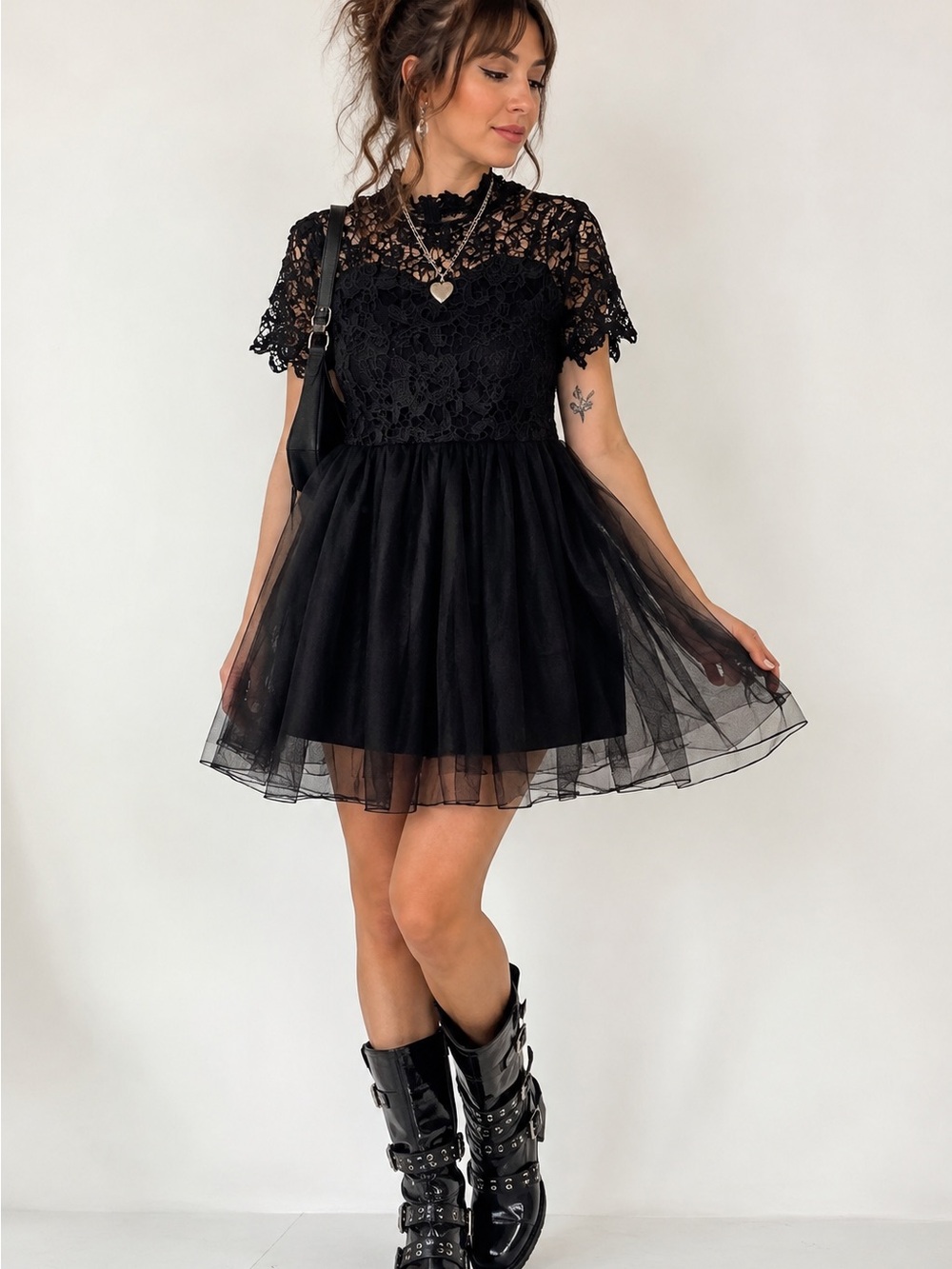 Vintage Lace Tulle Mini Dress | Black | Size Small
